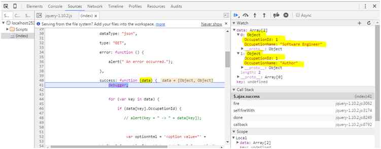 Received data in Object 